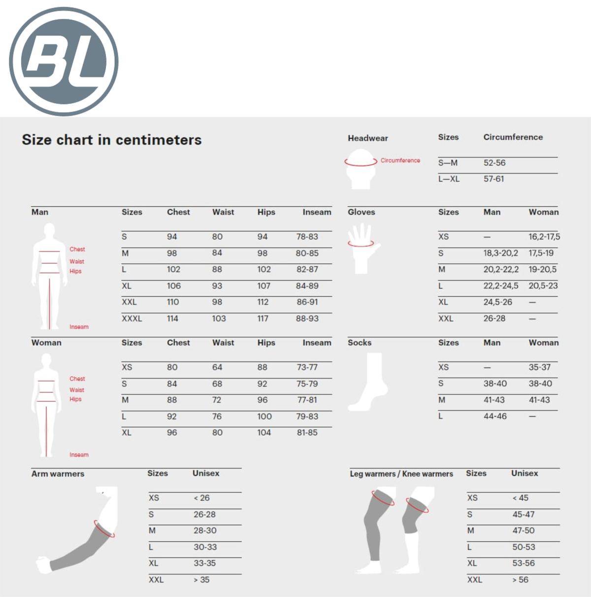 Bicycle Line clothes size chart