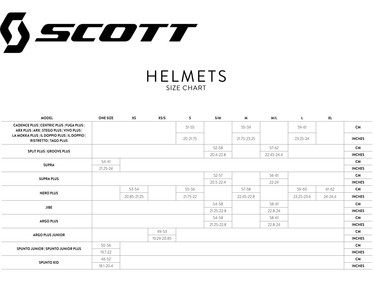 Scott bike helmet size chart