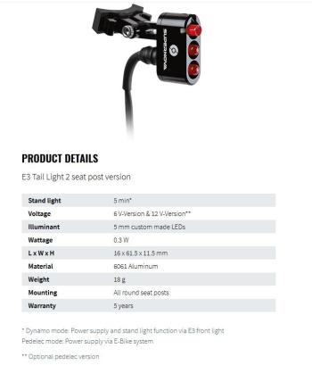 Supernova E3 Tail Light 2 Seat Post 12V eBike rear light 4.Image