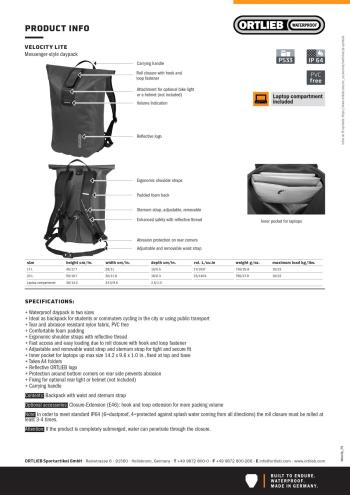 Ortlieb Velocity Lite Bag 23L hátizsák 12.Kép