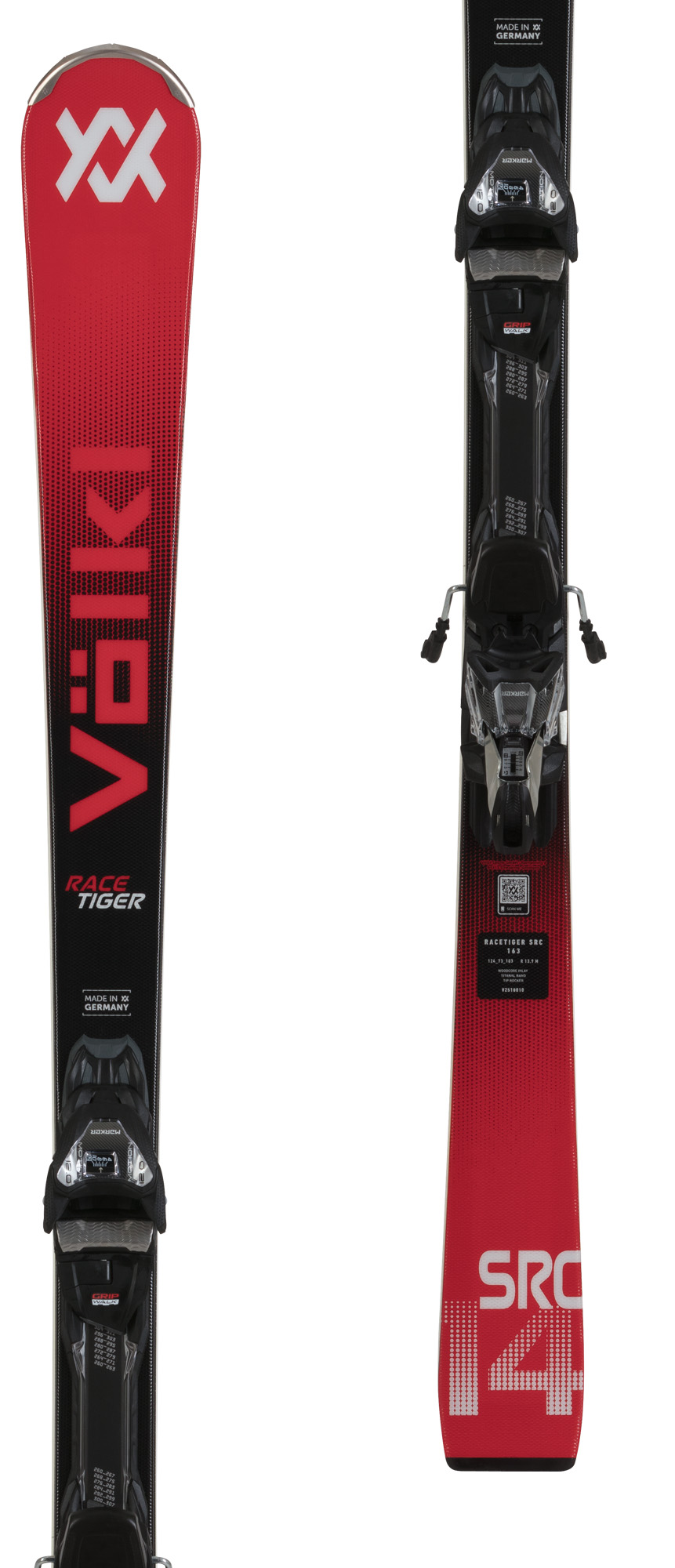 Völkl Racetiger SRC RED skis with Marker VMot 11 GW bindings