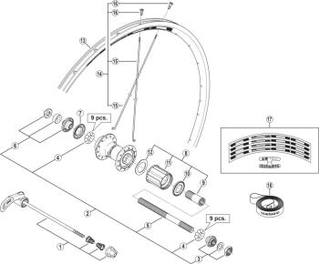 Shimano WH-R501 bal oldali hátsó kónusz záróanyával 2.Kép